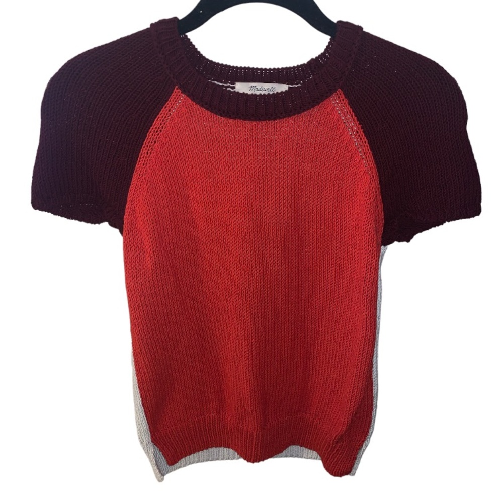 Madewell Colorblock Cropped Raglan Short Sleeve Sweater